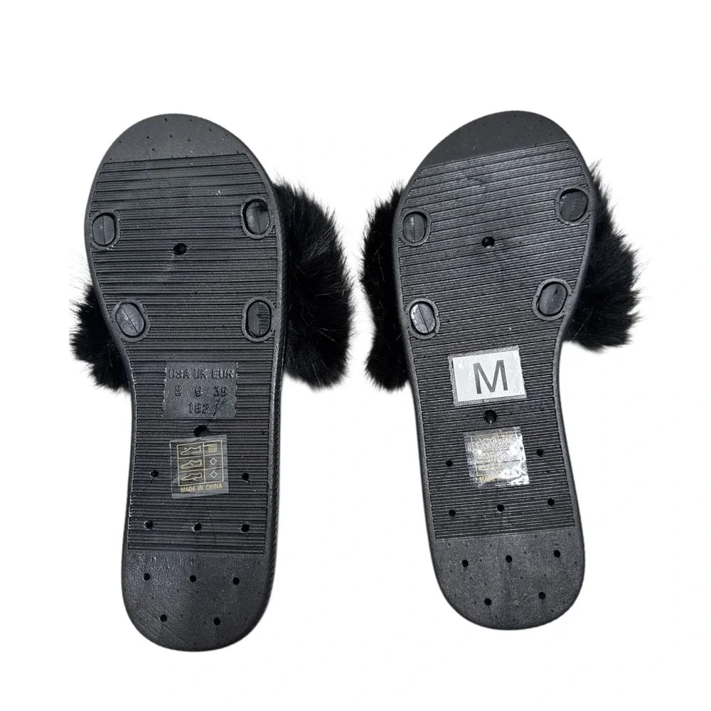 Lauren Lorraine Fluffy Black Slip-On Sandals Women's Size M US 8 New